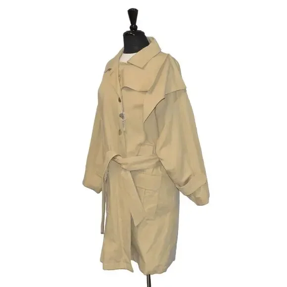 E0 NWT ERIKA CAVALLINI Cotton Linen Blend Self Belted Long Trench Coat Size 44 - Picture 3 of 10